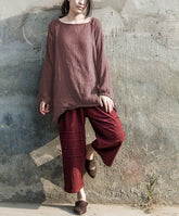 Women Round Neck Solid Color Casual Loose T-Shirt