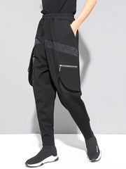Black Solid Split-Joint Pants