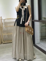 Solid Color Embroidery Printed Loose Sleeveless Casual T-Shirt