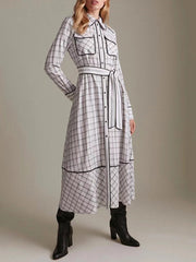 Original Design Plaid High-Waist Midi Dress With Belt