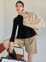 Hollow Strapless Stylish Stitching Pleated T-shirt