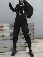 Black Solid Loose Harem Pants