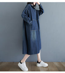 Hooded Denim Loose Splited Maxi Dress