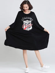 Loose Print T-Shirt Round Neck Dress