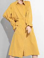 Women Long Sleeve Solid Color Shirt Dress