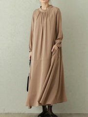 Loose Solid Color Long Sleeve A-Line Maxi Dress