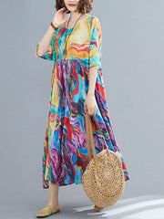 Loose Floral A-Line Vintage Dress