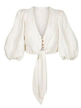 Fashion Lantern Sleeve Belted Tops&High Waist Wide Leg Pants Suits