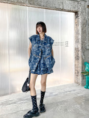 Casual Denim Loose Sleeveless Suit