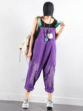 Solid Frayed Holes Suspender Jumpsuits