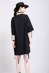 Women Slim Drawstring Pleated Loose Dress