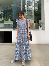 Printed Ruffled Polka Dot Round Neck Dress