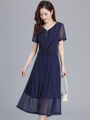 Elegance Solid V-Neck Dress