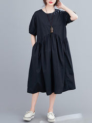 Fashion Solid Pleats Bishop Sleeve Dress