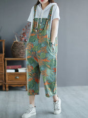 Women Casual Denim Print Stitching Strap Casual Pants