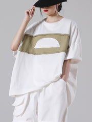 Women Loose Patch Stitching Short Sleeve T-Shirt