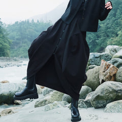 Women Single Breasted High Waist Solid Color Skirt