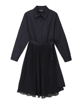 Solid Splicing Lace-Up Pleated Midi Dress