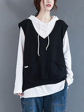 Women Literary Sleeveless Vest Hooded Sweater