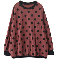Women Loose Long Sleeve Polka Dot Sweatshirt