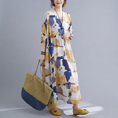 Loose Abstract Print Short Sleeve Casual Dress