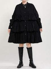 Women Stitching Lapel Long Sleeve Dress