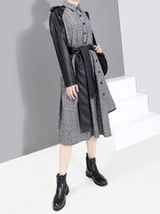 Plaid Woolen Stitching Cropped Midi Dress