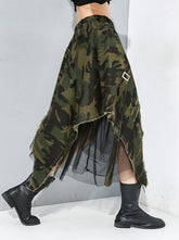 Irregular Clipping Roomy Camouflage Fringed Gauze Streamer Skirts