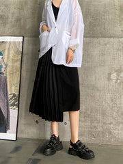 Black Asymmetric Pleated Split-Joint Skirts