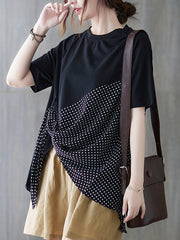 Irregular Contrast Color Stitching Hem T-Shirt Tops