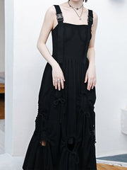 Women High Waist Drawstring Strap Dress