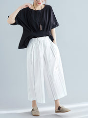 Women Simple Striped Slim Wide Leg Casual Pants