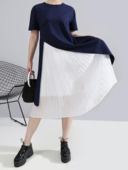 Two-Piece Cropped Pleats Elasticity Waist Dress