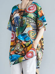 Vintage Round Neck Short Sleeve Printed Loose T-Shirt