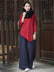 Cropped Round-neck Ramie Cotton T-shirt