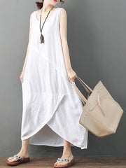 Casual Solid Cropped Sleeveless Dress