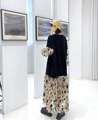 V-Neck Floral Split-Joint Long Sleeves Maxi Dress