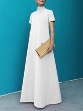 Loose Short Sleeves Solid Color High-Neck Maxi Dresses