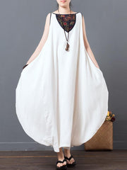 Loose Floral Ramie Cotton Cropped Hemline Maxi Dress