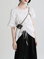 Irregular Drawstring Simple Loose Thin T-Shirt