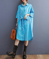 Women Color Matching Striped Loose Casual Shirt Dress