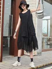 Irregular A-Line Sleevesless Midi Dress