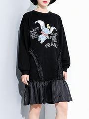 Women Round Neck Pullover Stitching Dress