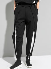 Black And White Color Matching Elastic Loose Harem Pants