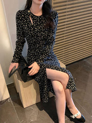 Floral Printed Long Sleeve Skinny Waisted Midi Dress