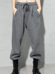 Solid Color Elastic Waist Sports Overalls Cropped Pants