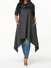 Solid Color High Neck Irregular Sweatshirt