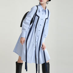 Loose Long Sleeve Lapel Collar Midi Dress