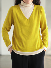 Winter Retro Women Knitted Top Wool Blend Fake Two-Piece Sweater