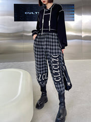 Straight Plaid Pants High Waist Loose Cropped Pants